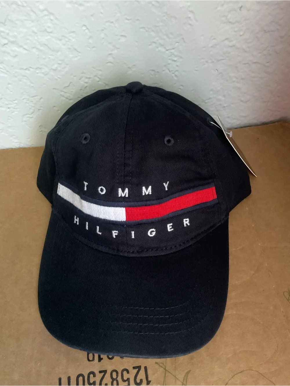 Tommy Hilfiger Black Cap with Red and White Stripe